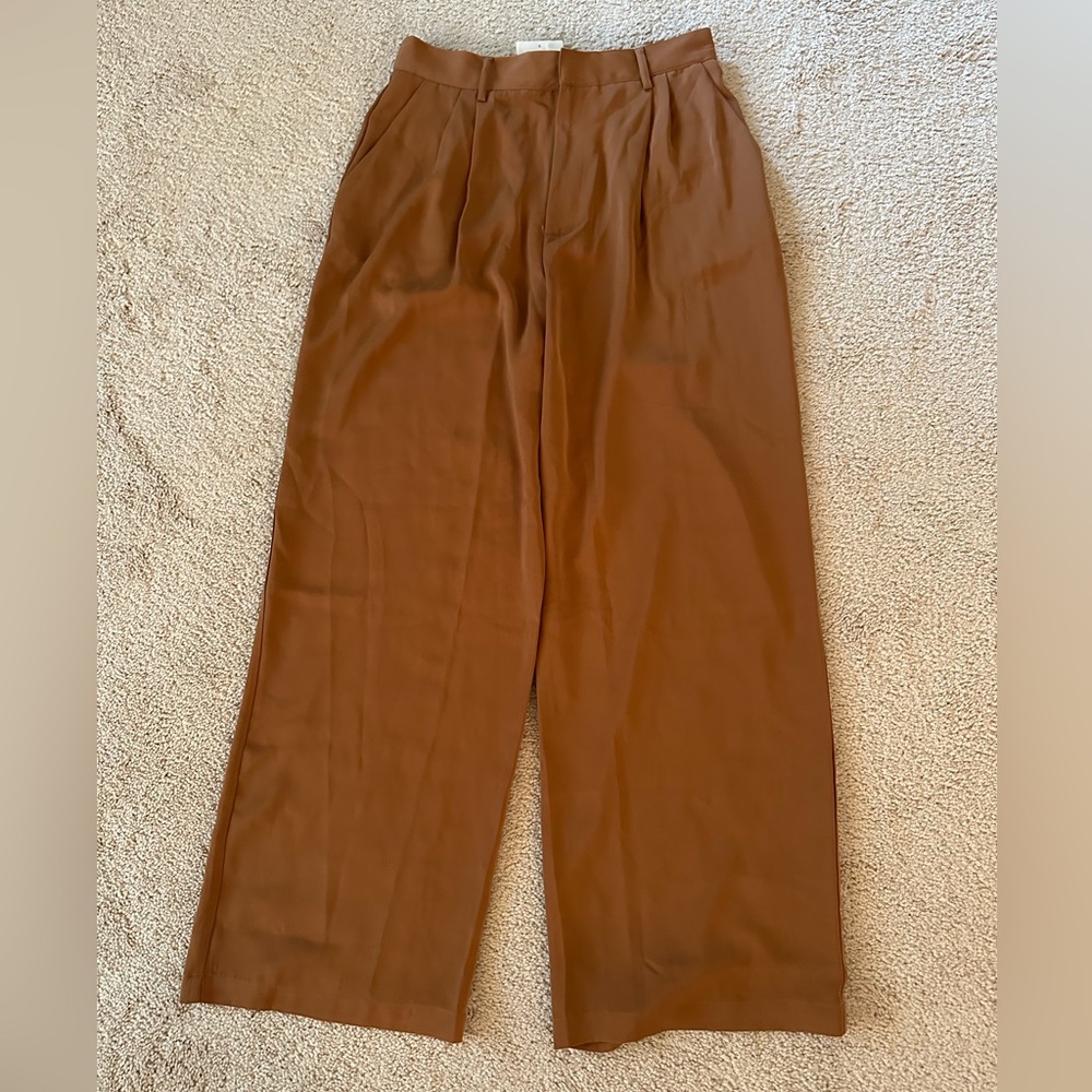Tronjori NWT Womens High Waist Elegantly Casual Brown Wide Leg Long Palazzo Pant